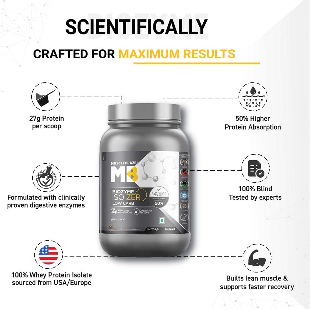 MuscleBlaze Biozyme Iso-Zero Low Carb Ice Cream Chocolate • 1 kg