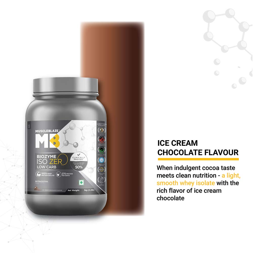 MuscleBlaze Biozyme Iso-Zero Low Carb Ice Cream Chocolate • 1 kg