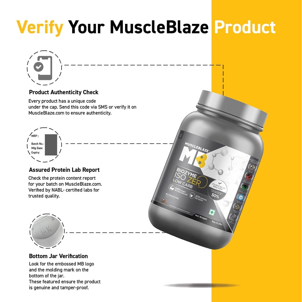 MuscleBlaze Biozyme Iso-Zero Low Carb Ice Cream Chocolate • 1 kg