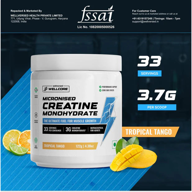 Wellcore - Pure Micronised Creatine Monohydrate (122g, 33 Servings) Tropical Tango