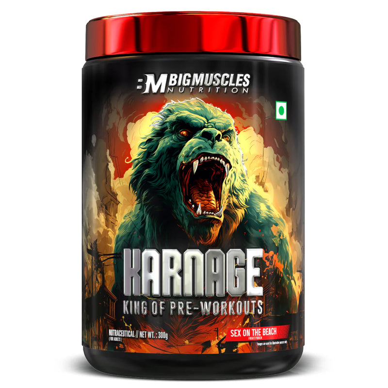 BIG MUSCLES KARNAGE PRE WORKOUT 60SERVINGS FRUIT PUCH FLAVOUR offer price