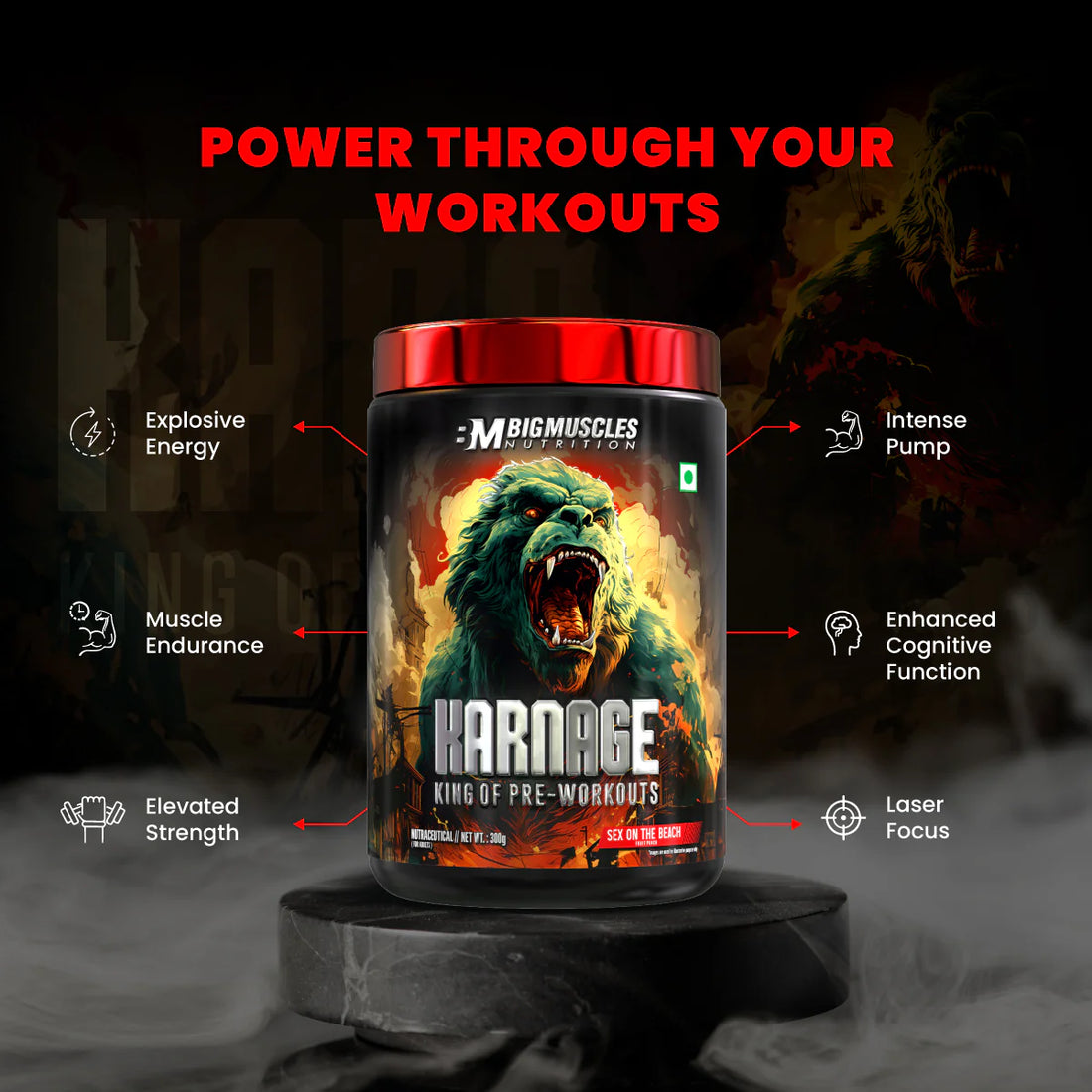 BIG MUSCLES KARNAGE PRE WORKOUT 60SERVINGS FRUIT PUCH FLAVOUR offer price
