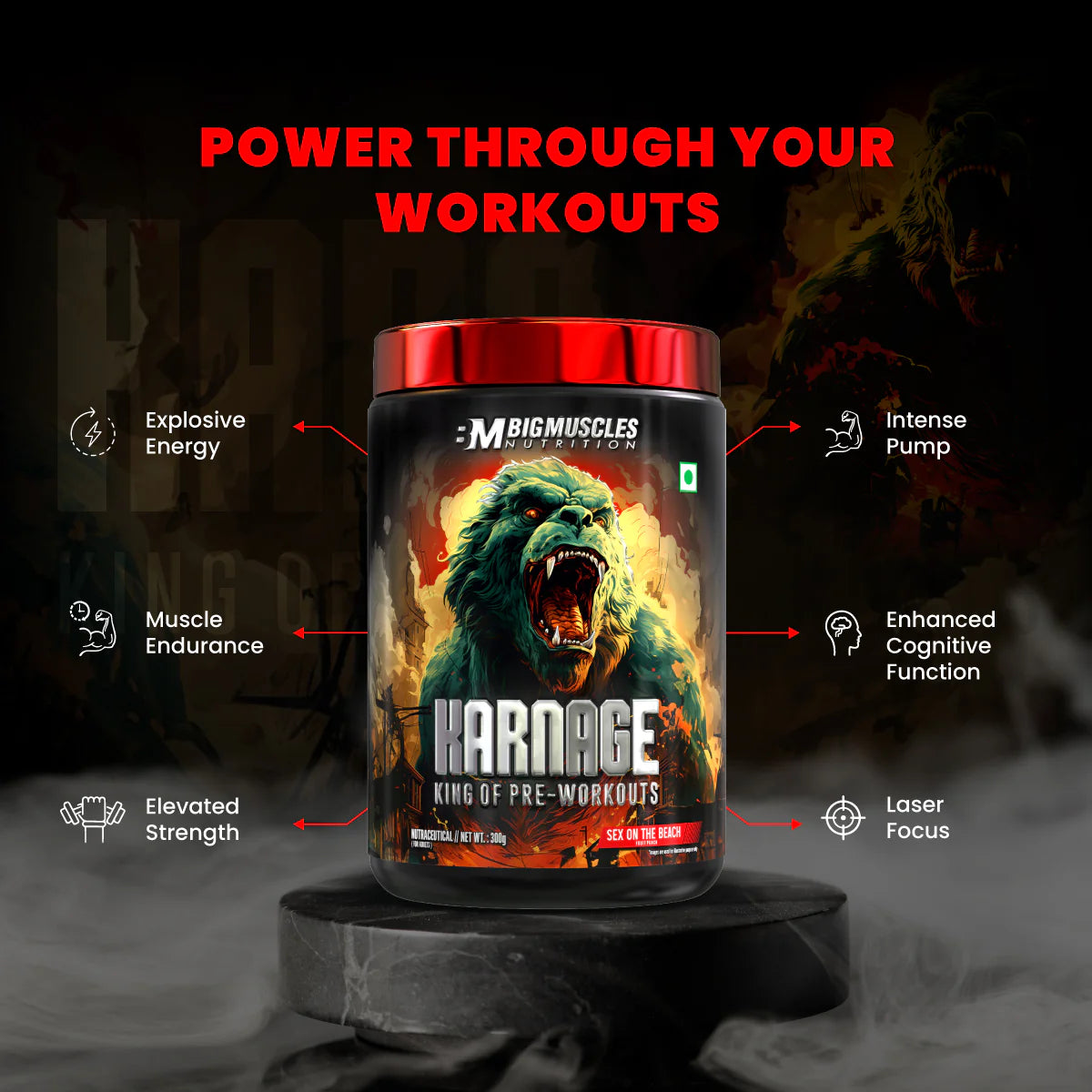 BIG MUSCLES KARNAGE PRE WORKOUT 60SERVINGS FRUIT PUCH FLAVOUR