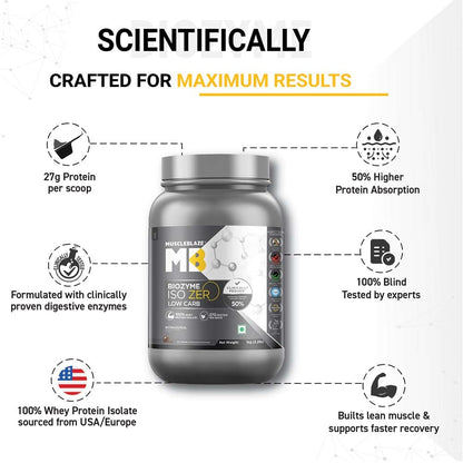 MuscleBlaze Biozyme Iso-Zero Low Carb Ice Cream Chocolate • 1 kg