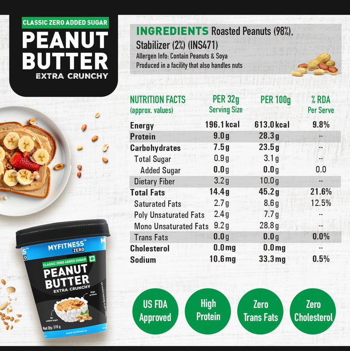 Zero Classic Zero Added Sugar Crunchy Peanut Butter ( 28% Protein)